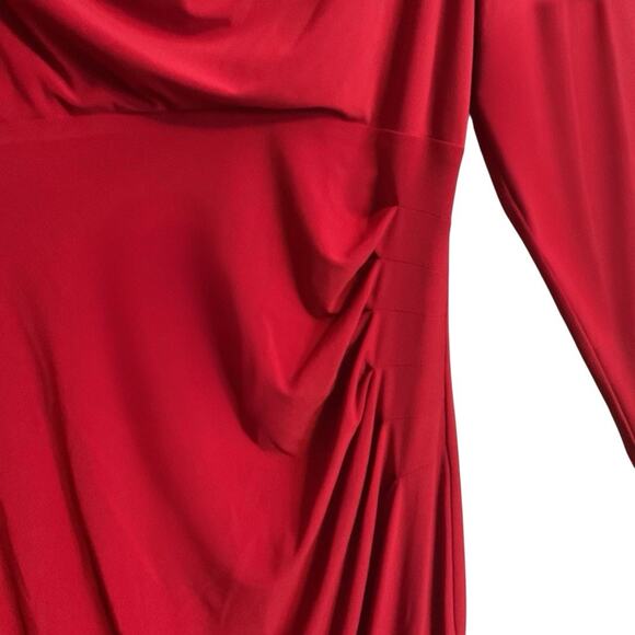 Chaps Women's Red Cowl Neck Ruched Sheath Dress Flattering 3/4 Sleeve -Size L - Picture 7 of 11